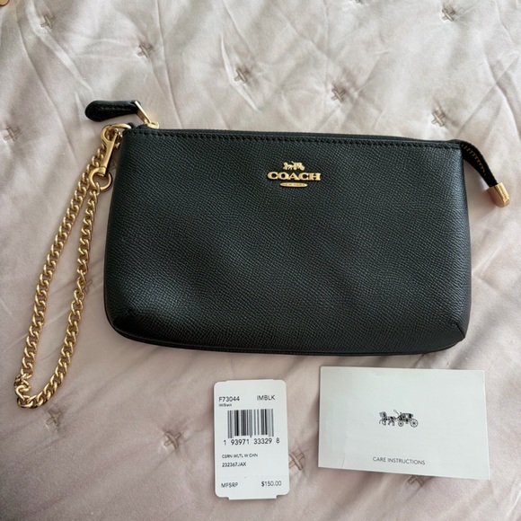 Coach Black Wristlet with Gold Chain - Picture 2 of 7